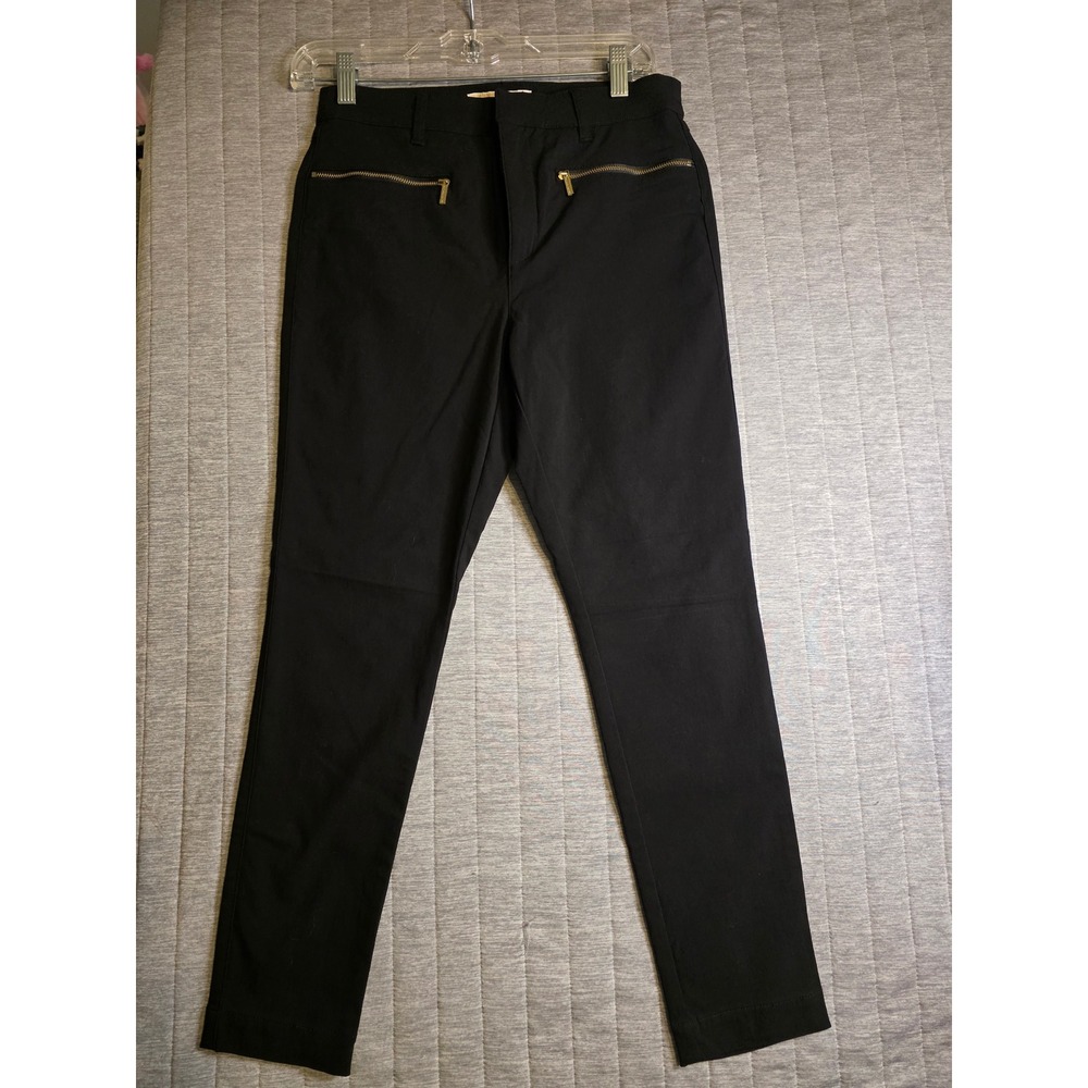 1433 Michael Michael Kors Black Skinny Ankle Pants Gold Zip Details 6P Petite